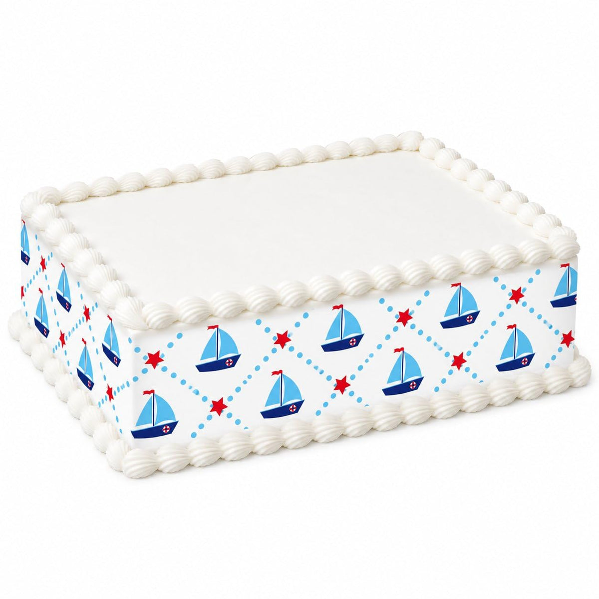 Blue Sailboats and Red Stars Diamond Pattern Edible Image Cake Border Strips, by Party Poppin Cake Toppin. (1 Count)