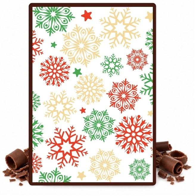 Colorful Snowflakes on White Edible Cocoa Butter Transfer Sheet for Chocolate Treats, 1 Count