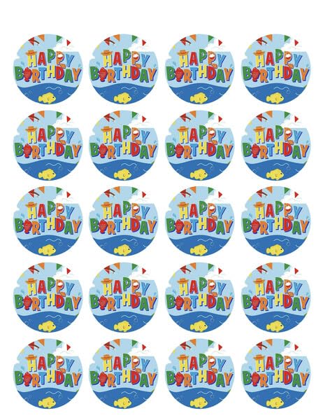 1.875" Pre-Cut Round Fishing Theme Edible Image Cupcake Toppers