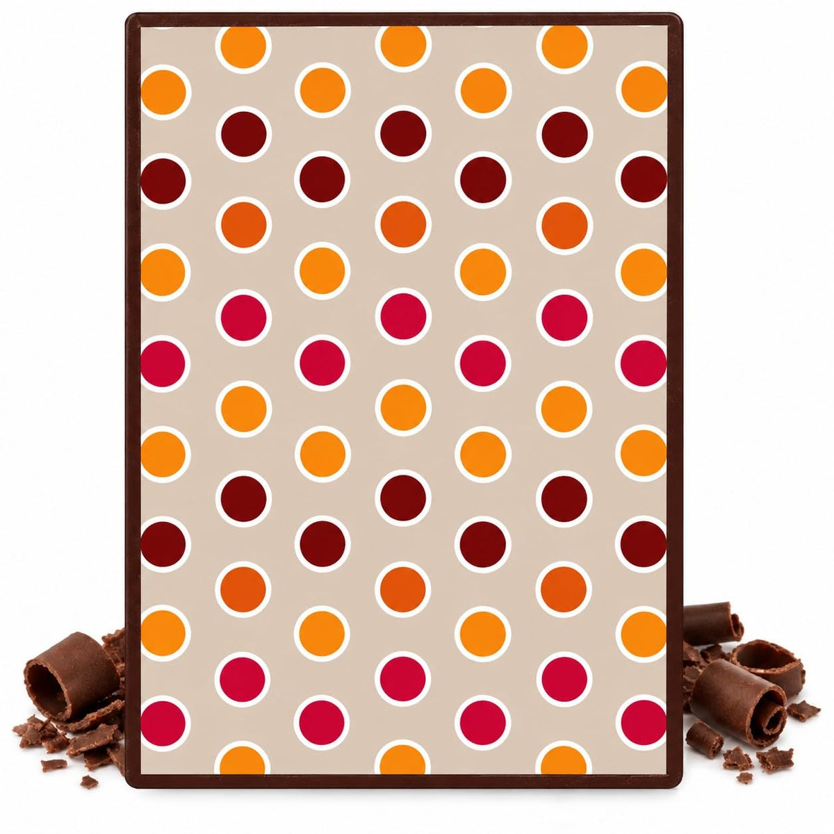 Red Orange Polka Dots on Brown Edible Cocoa Butter Transfer Sheet for Chocolate Treats, 1 Count