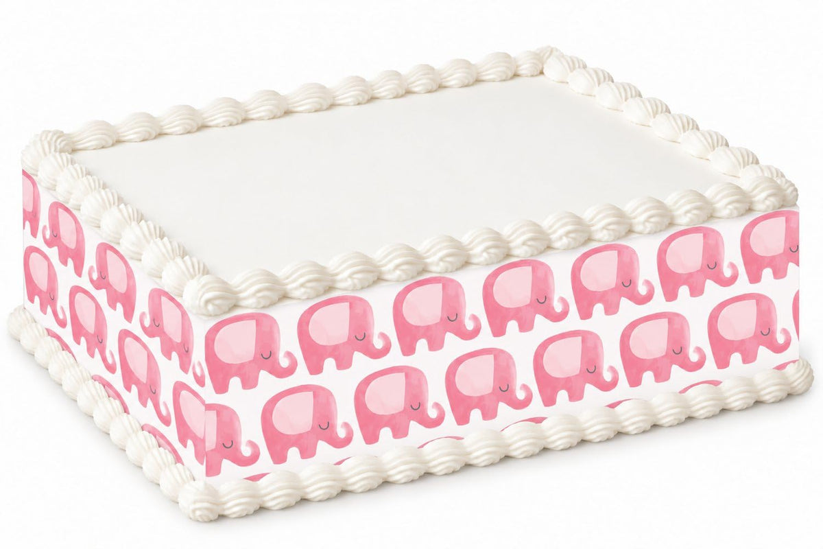 Pink Elephants Pattern Edible Image Cake Border Strips, by Party Poppin Cake Toppin. (1 Count)