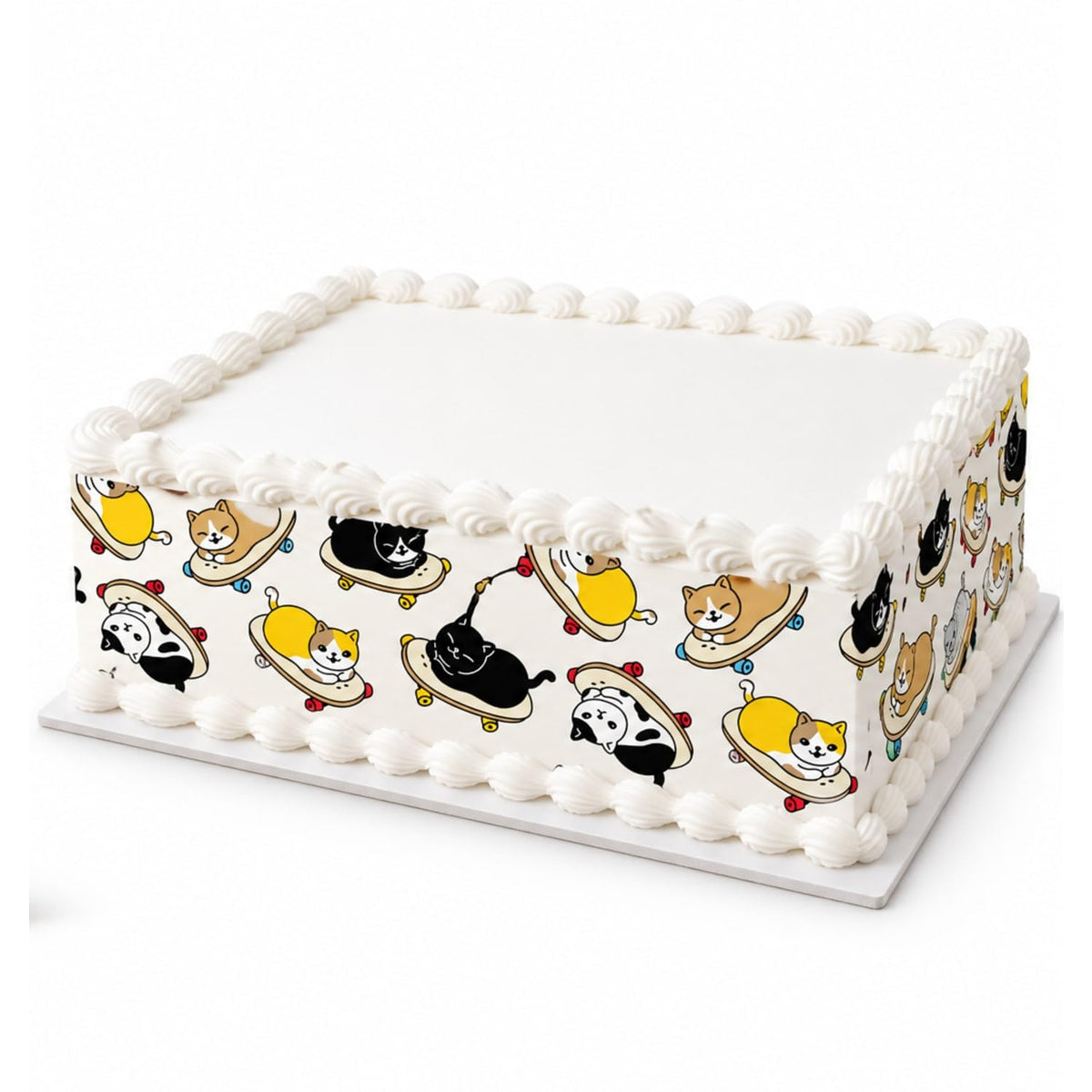 Skateboarding Calico Cats Edible Image Cake Border Strips, by Party Poppin Cake Toppin. (1 Count)