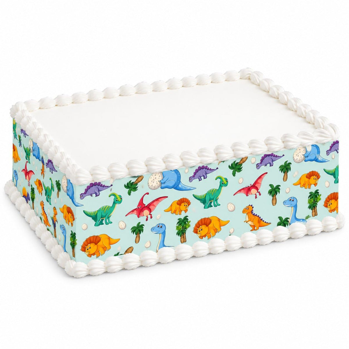 Dinosaurs on Pale Blue Pattern Edible Image Cake Border Strips, by Party Poppin Cake Toppin. (1 Count)