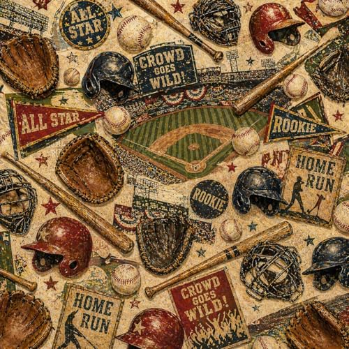 Vintage Baseball Theme Pattern Edible Image Photo Cake Topper For Quarter Sheet Cake