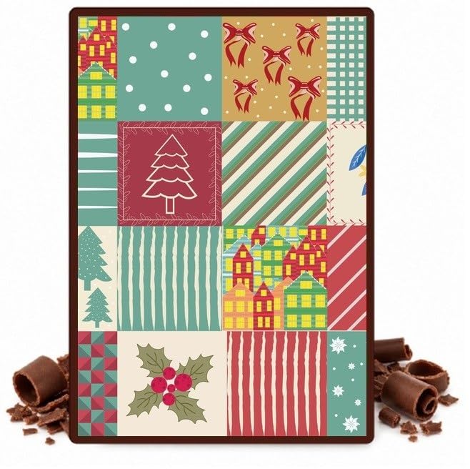 Christmas Patchwork with Holly and Trees Edible Chocolate Transfer Sheet for Chocolate Covered Strawberries and Bark, 1 Count