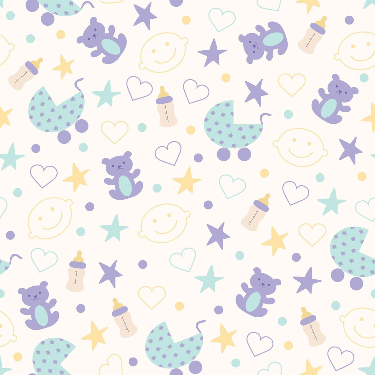 Pastel Baby Prams Teddy Bears and Bottles Pattern Edible Image Cake Border Strips, by Party Poppin Cake Toppin. (1 Count)