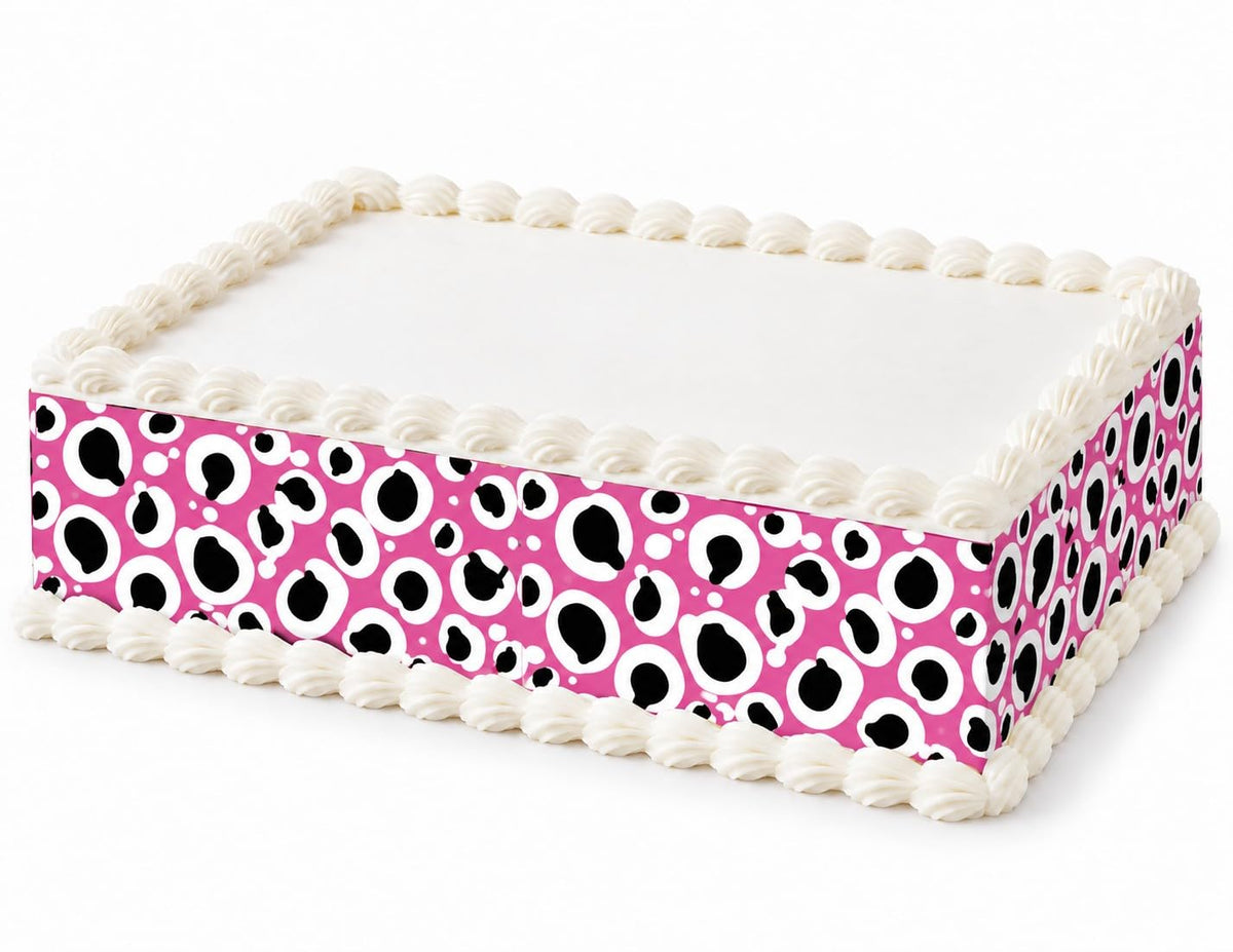 Pink Black White Watercolor Spots Edible Image Cake Border Strips, by Party Poppin Cake Toppin. (1 Count)