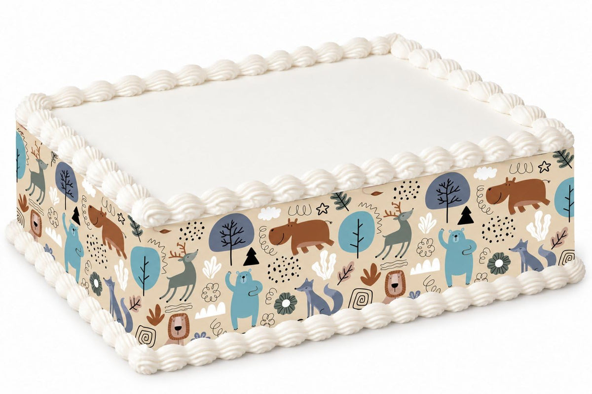 Woodland Animals and Trees Pattern Edible Image Cake Border Strips, by Party Poppin Cake Toppin. (1 Count)