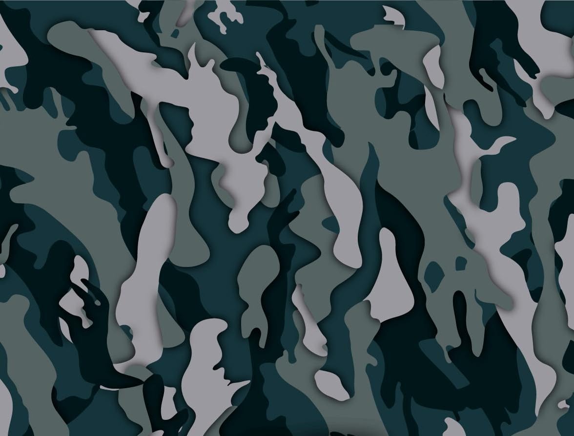 Multi Color Blue, Gray, Green & Black Camoflauge Pattern Edible Image Photo Cake Topper For Quarter Sheet Cake