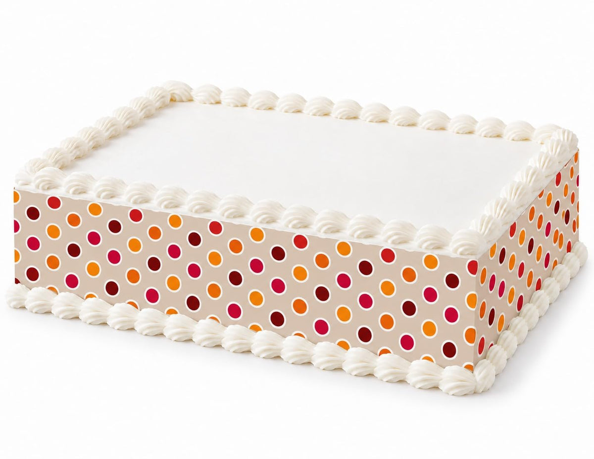 Red Orange Polka Dots on Brown Edible Image Cake Border Strips, by Party Poppin Cake Toppin. (1 Count)