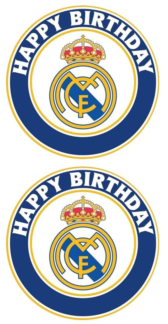 5" Round Pre-Cut Real Madrid Happy Birthday Design Edible Image Cake/Cookie Topper - (2 On One Sheet As Shown) By TNCT