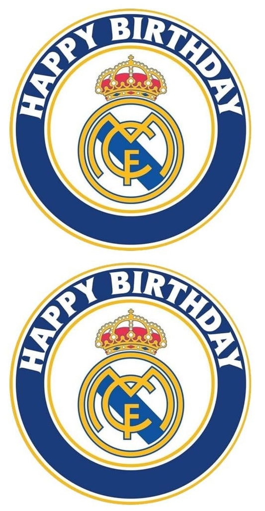 5" Round Pre-Cut Real Madrid Happy Birthday Design Edible Image Cake/Cookie Topper - (2 On One Sheet As Shown) By TNCT
