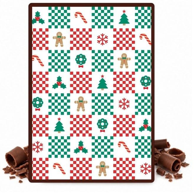 Christmas Trees and Snowflakes Patchwork Edible Chocolate Transfer Sheet for Chocolate Covered Strawberries and Bark, 1 Count
