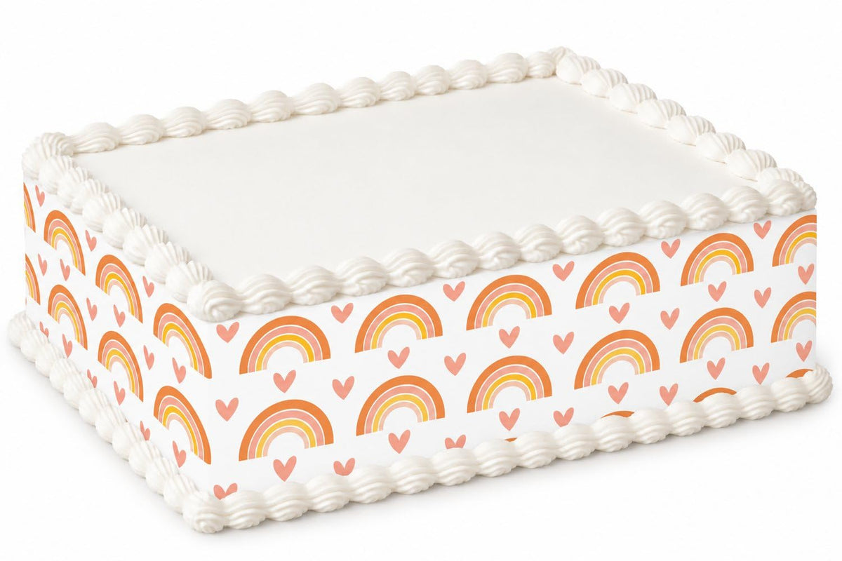 Peach Rainbows and Pink Hearts Pattern Edible Image Cake Border Strips, by Party Poppin Cake Toppin. (1 Count)