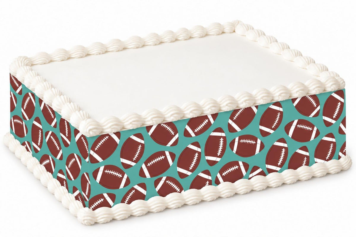 American Footballs on Green Pattern Edible Image Cake Border Strips, by Party Poppin Cake Toppin. (1 Count)