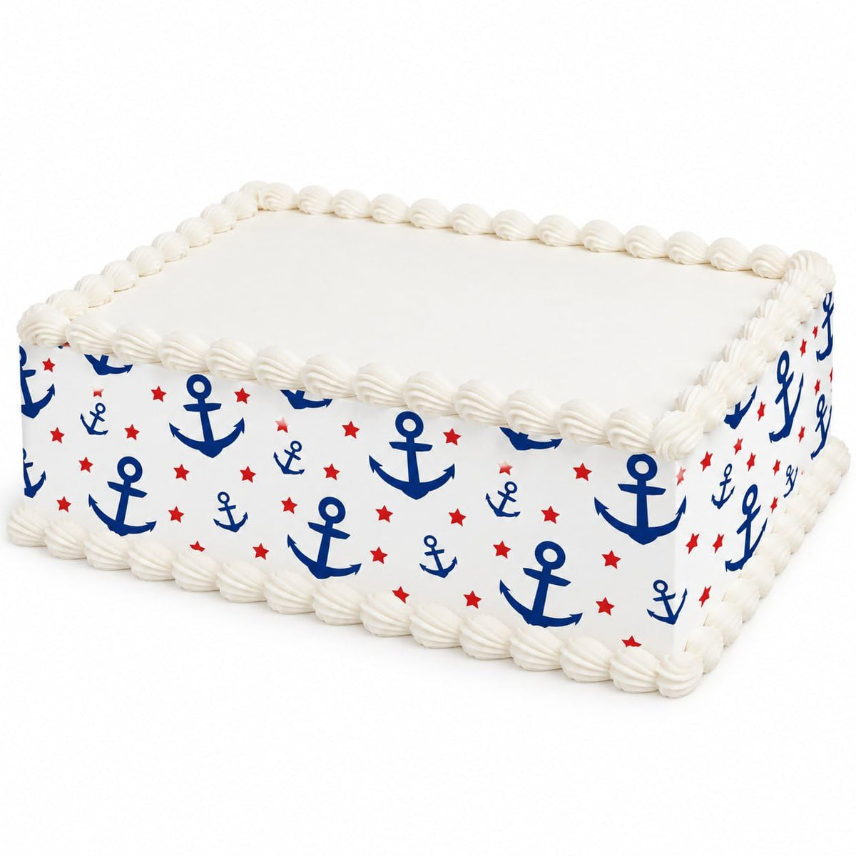 Navy Anchors and Red Stars Pattern Edible Image Cake Border Strips, by Party Poppin Cake Toppin. (1 Count)
