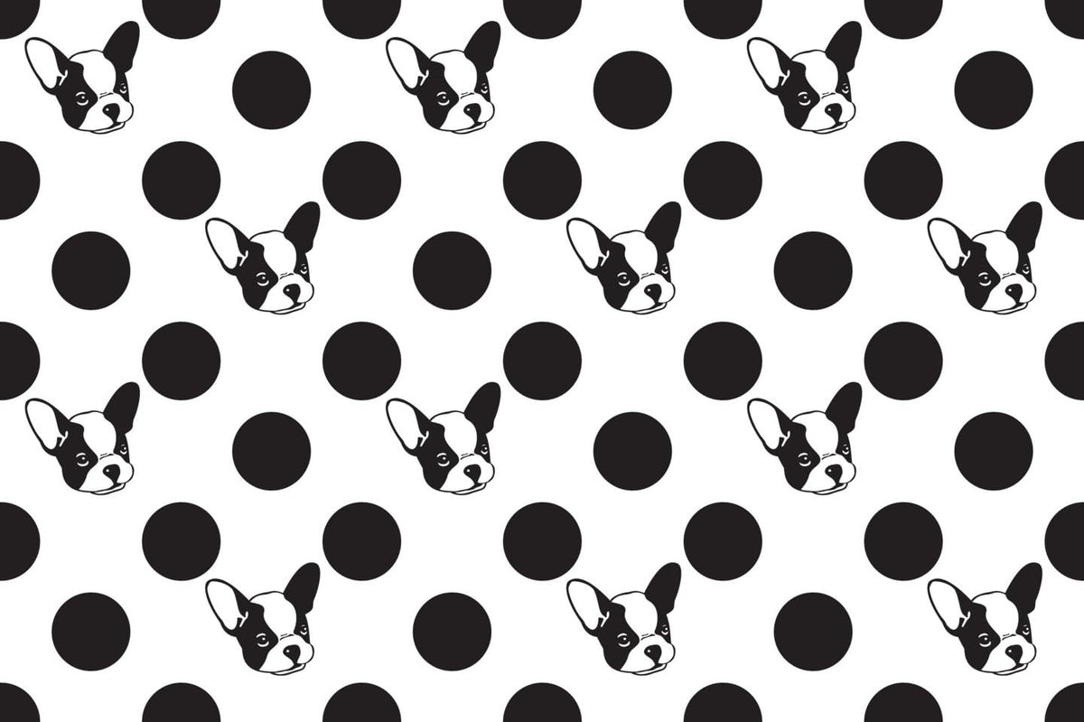 Black & White French Bulldog Or Boston Terrier With Polka Dot Pattern Edible Image Photo Cake Topper For Quarter Sheet Cake