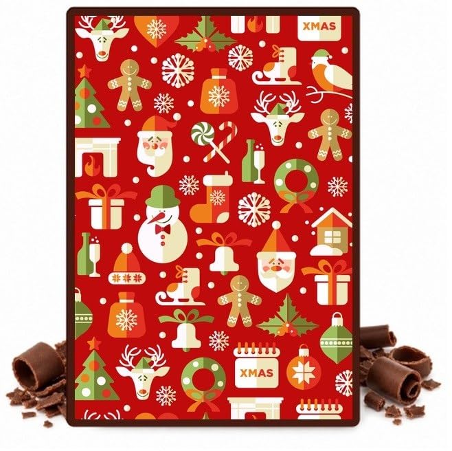 Christmas Icons on Red Edible Cocoa Butter Transfer Sheet for Chocolate Treats, 1 Count