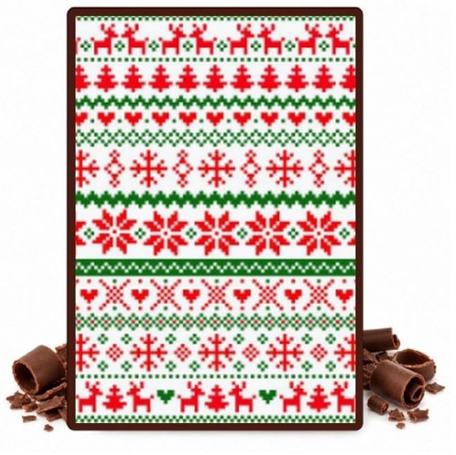 Red and Green Reindeer and Snowflakes Edible Chocolate Transfer Sheet for Chocolate Covered Strawberries and Bark, 1 Count