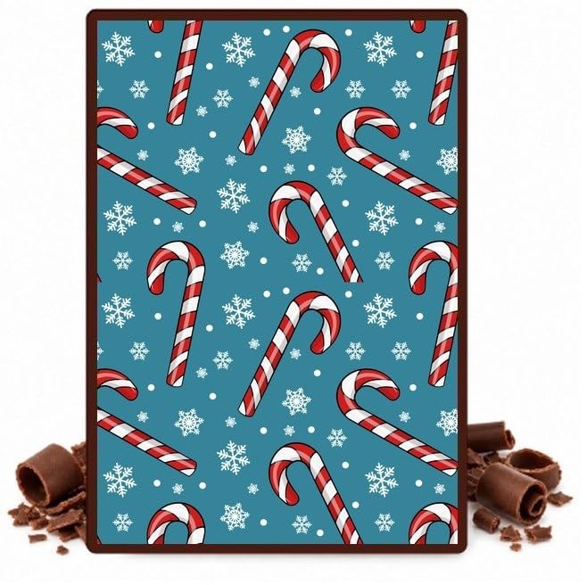 Candy Canes and Santa Hats on Blue Edible Cocoa Butter Transfer Sheet for Chocolate Treats, 1 Count