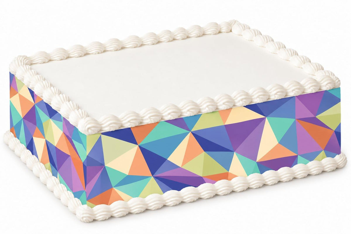 Multicolor Geometric Triangles Pattern Edible Image Cake Border Strips, by Party Poppin Cake Toppin. (1 Count)