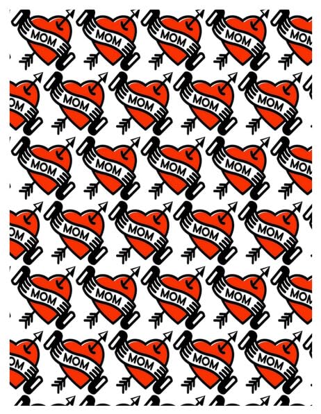 Red Heart Mom with Arrow Tattoo Pattern Edible Image Photo Cake Topper For Half Sheet Cake