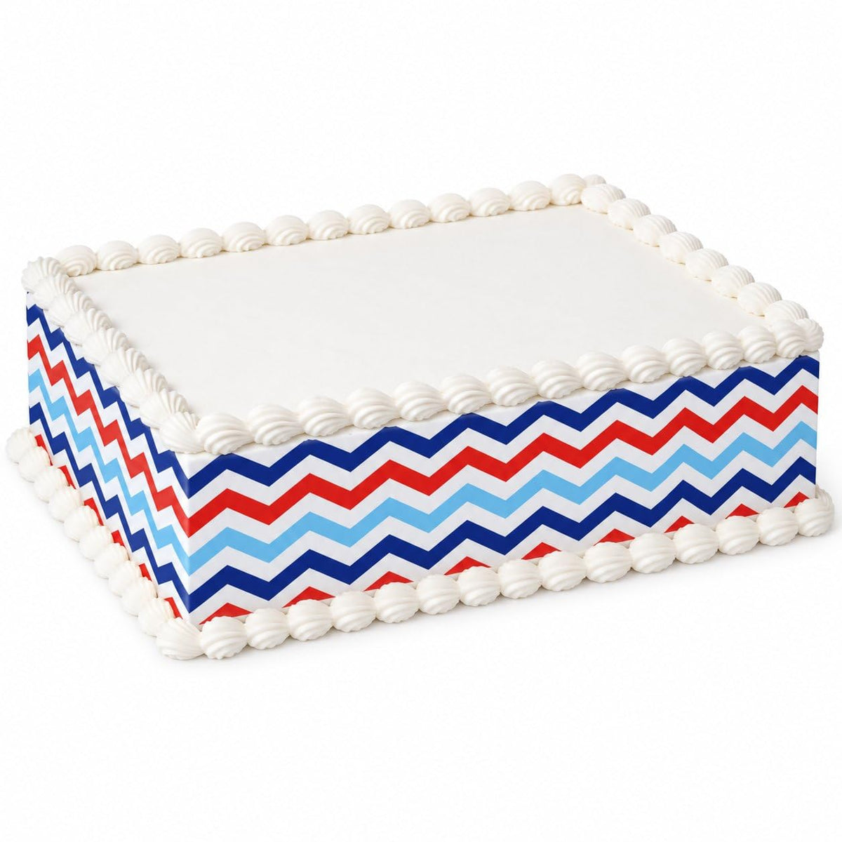 Red Navy and Light Blue Chevron Pattern Edible Image Cake Border Strips, by Party Poppin Cake Toppin. (1 Count)