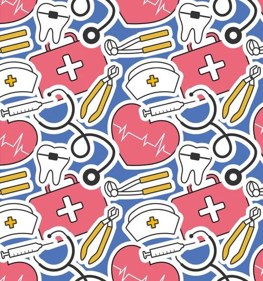 Medical Nurse Pattern Edible Image Photo Cake Topper For Half Sheet Cake
