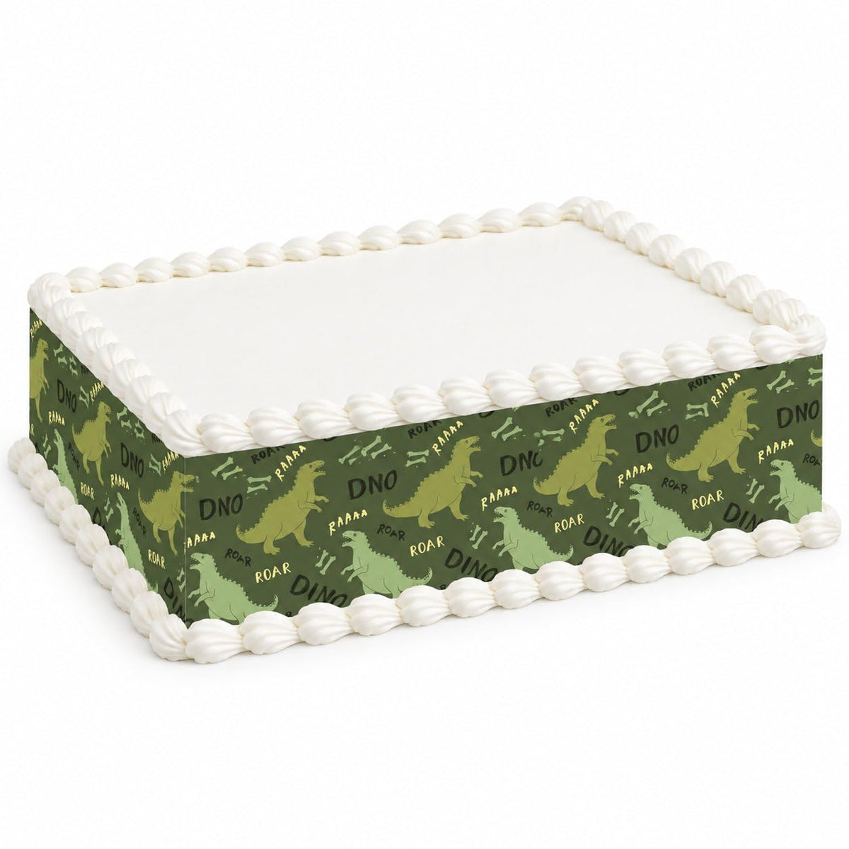 Green Dinosaur Silhouettes and Lettering Pattern Edible Image Cake Border Strips, by Party Poppin Cake Toppin. (1 Count)