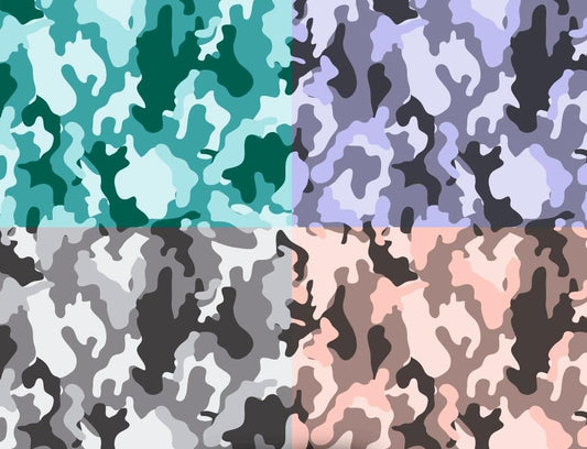 Purple, Peach, Turquoise & Gray Camoflauge Pattern Edible Image Photo Cake Border Strips 3 Pre Cut Strips Per Sheet 2.6″ x 10.5"