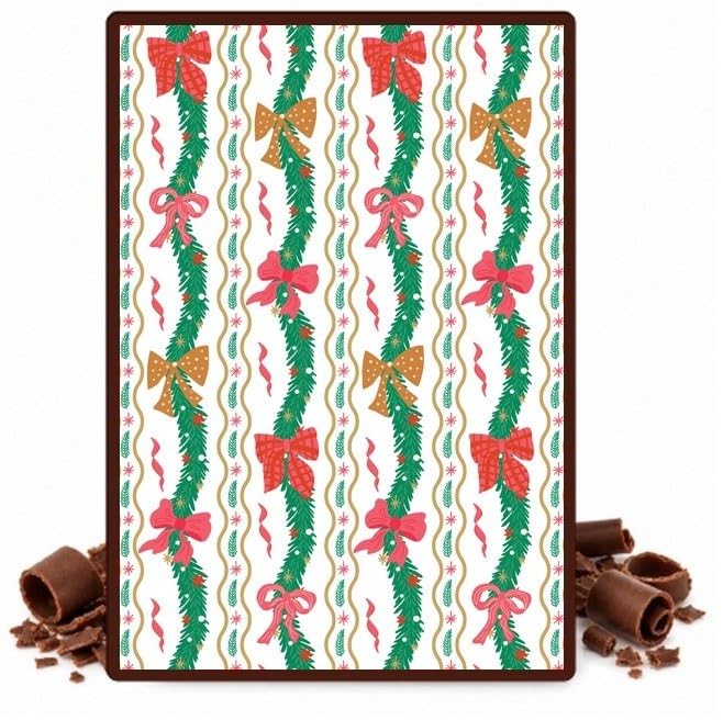 Vertical Christmas Garlands and Red Bows Edible Chocolate Transfer Sheet for Chocolate Covered Strawberries and Bark, 1 Count
