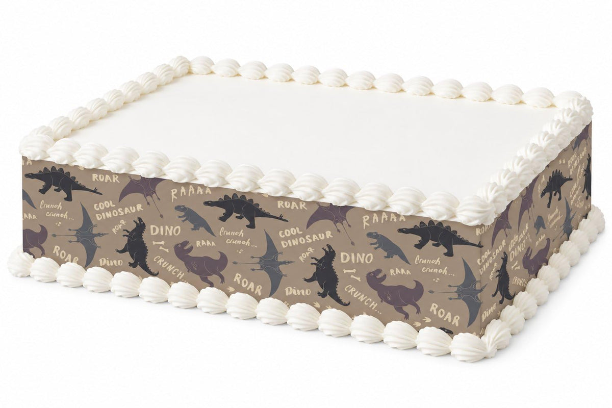 Taupe Dinosaur Silhouettes and Lettering Pattern Edible Image Cake Border Strips, by Party Poppin Cake Toppin. (1 Count)