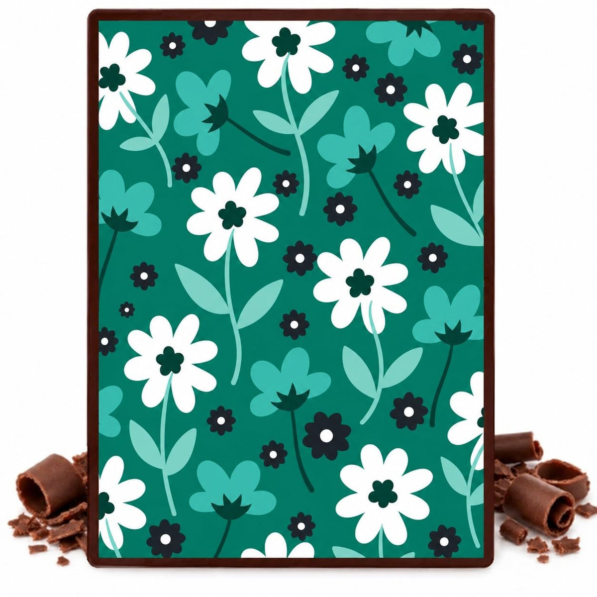 White Daisies and Teal Flowers Edible Cocoa Butter Transfer Sheet for Chocolate Treats, 1 Count
