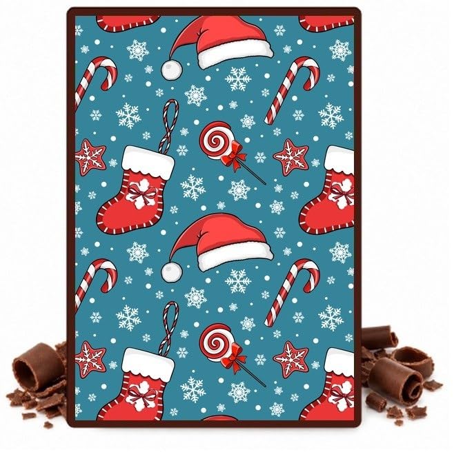 Candy Canes Santa Hats and Snowflakes on Blue Edible Cocoa Butter Transfer Sheet for Chocolate Treats, 1 Count