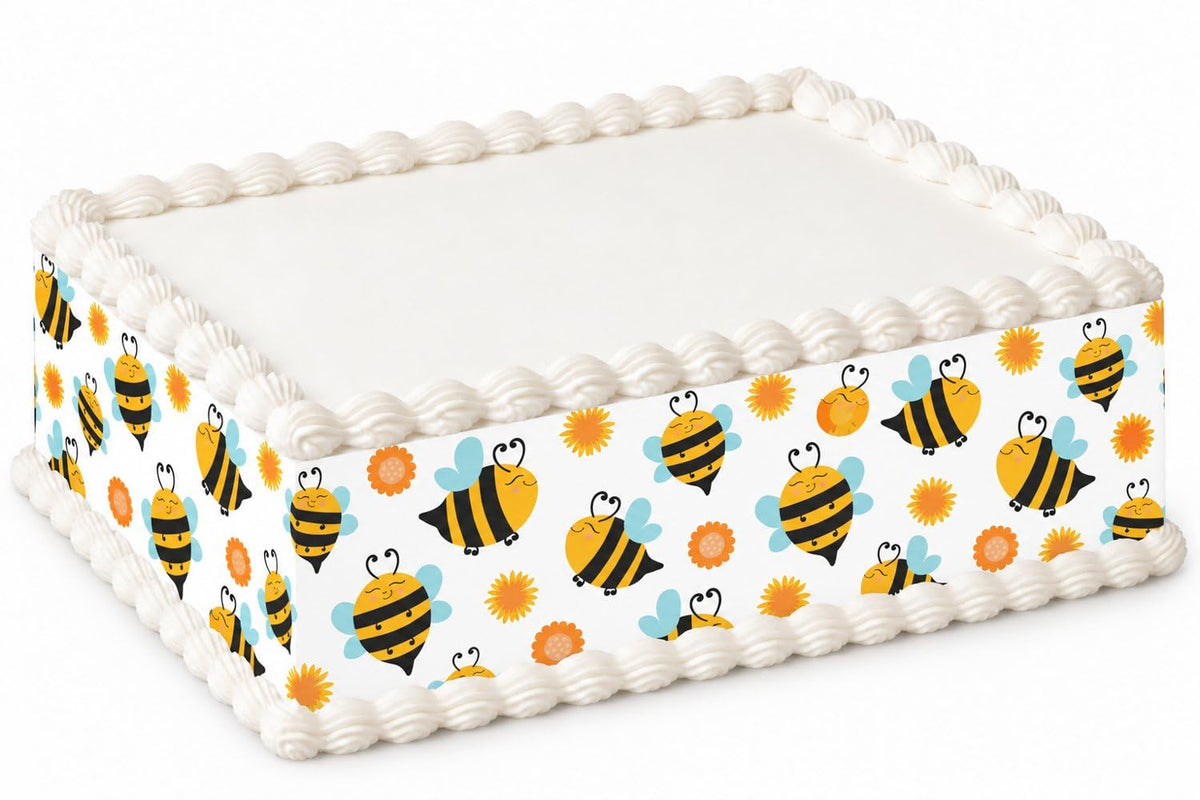 Honeybees and Orange Flowers Pattern Edible Image Cake Border Strips, by Party Poppin Cake Toppin. (1 Count)
