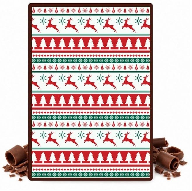 Red and Green Nordic Christmas Edible Chocolate Transfer Sheet for Chocolate Covered Strawberries and Bark, 1 Count