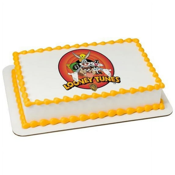 9.5" Round Pre-Cut Looney Tunes Bugs Bunny & Friends Birthday Edible Image Cake Topper By TNCT