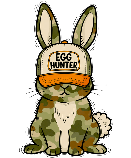 7.5" Round Camo Easter Bunny Egg Hunter Hat Edible Icing Cake Topper, by TNCT