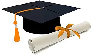 Orange & Black Graduation Cap and Diploma Birthday Edible Icing Image Cake Topper, by Tnct.