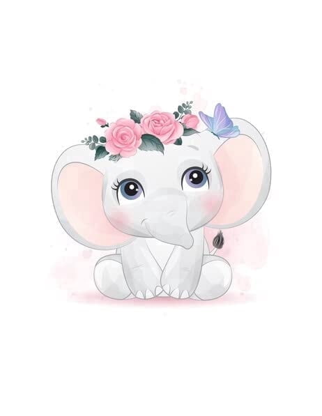 Baby Shower/Birthday Elephant with Pink Flowers Edible Icing Image Cake Topper, by Tnct.