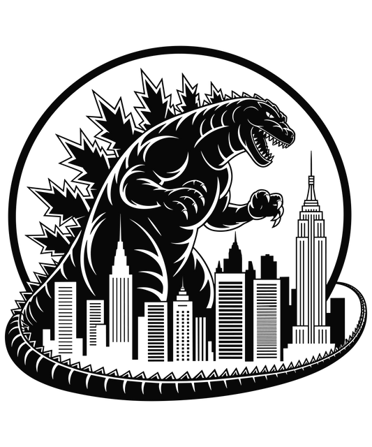 Black Godzilla in the City Edible Icing Image Cake Topper, by Tnct.