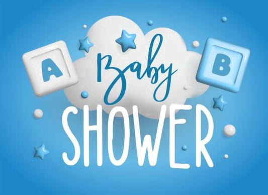 Blue Baby Shower with Clouds & Stars Edible Icing Image Cake Topper, by Tnct.