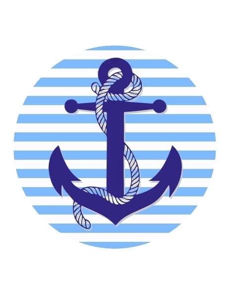 Blue & White Strip Nautical theme Rope & Anchor Edible Icing Image Cake Topper, by Tnct.