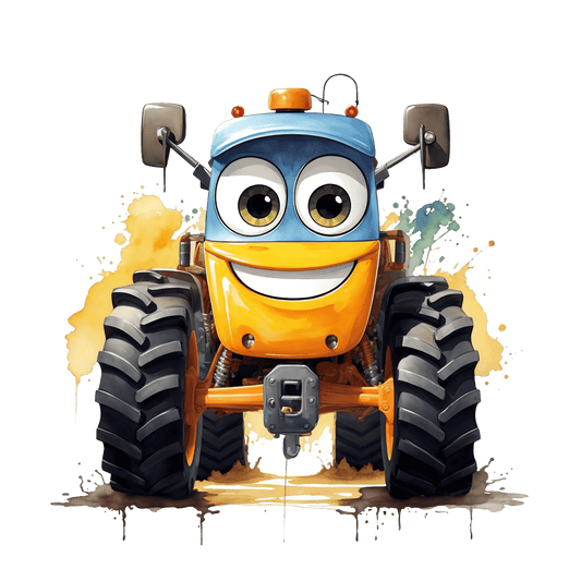 Cartoon Blue & Yellow Truck with Green Eyes, Smiling Birthday theme Edible Icing Image Cake Topper, by Tnct.