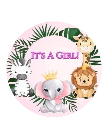 Its a Girl Safari Jungle Pink Edible Icing Image Cake Topper, by Tnct.