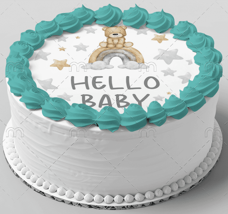 7.5" Round Pre-Cut Oh Baby Teddy Bear Edible Image Cake Topper, by Tnct. (1 Count)