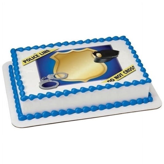 Police officer do not Cross Caution Badge Happy Birthday Edible Icing Image Cake Topper, by Tnct.