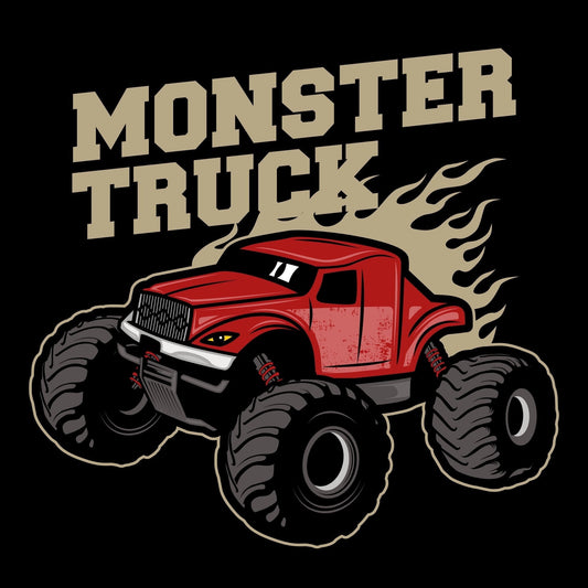 Red Monster Truck with Black Background Edible Icing Image Cake Topper, by Tnct.