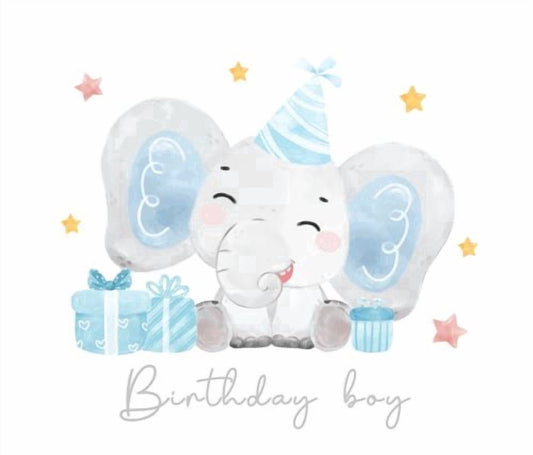 Watercolor Birthday Boy Baby Blue Elephant with Cupcake Edible Icing Image Cake Topper, by Tnct.