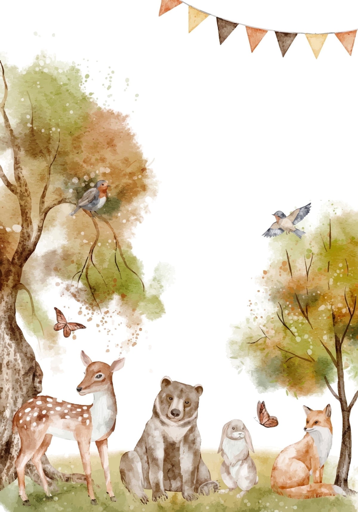 Watercolor Forest Animals, Bear, Deer, Hare & Fox Edible Icing Image Cake Topper, by Tnct.